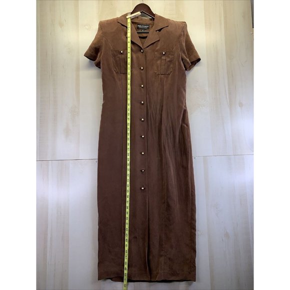 Vintage 1980-90s Brown Faux Suede Button Front Womens Dress Size 8 Made in USA- - Picture 3 of 10